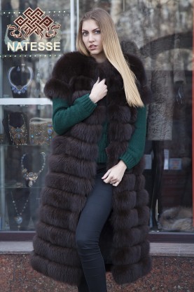 Convertible blue fox fur vest gilet Jennie horizontally layered
